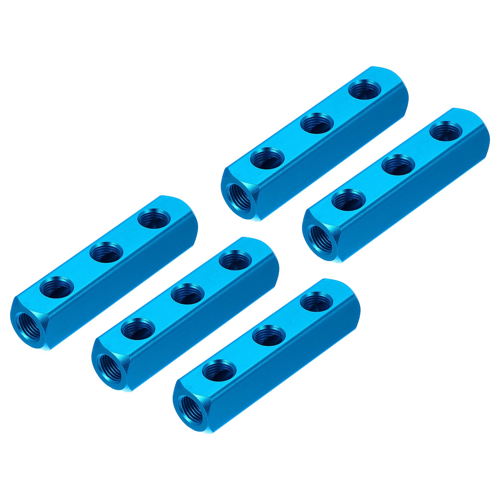 5 Pcs 3 Way 6 Port PT 1/4″ Air Hose Inline Manifold Block Splitter, Blue