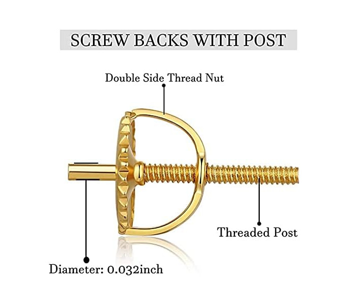 2Pairs Gold Screw Earring Backs Replacements,14K Gold Plated 925 Sterling Silver