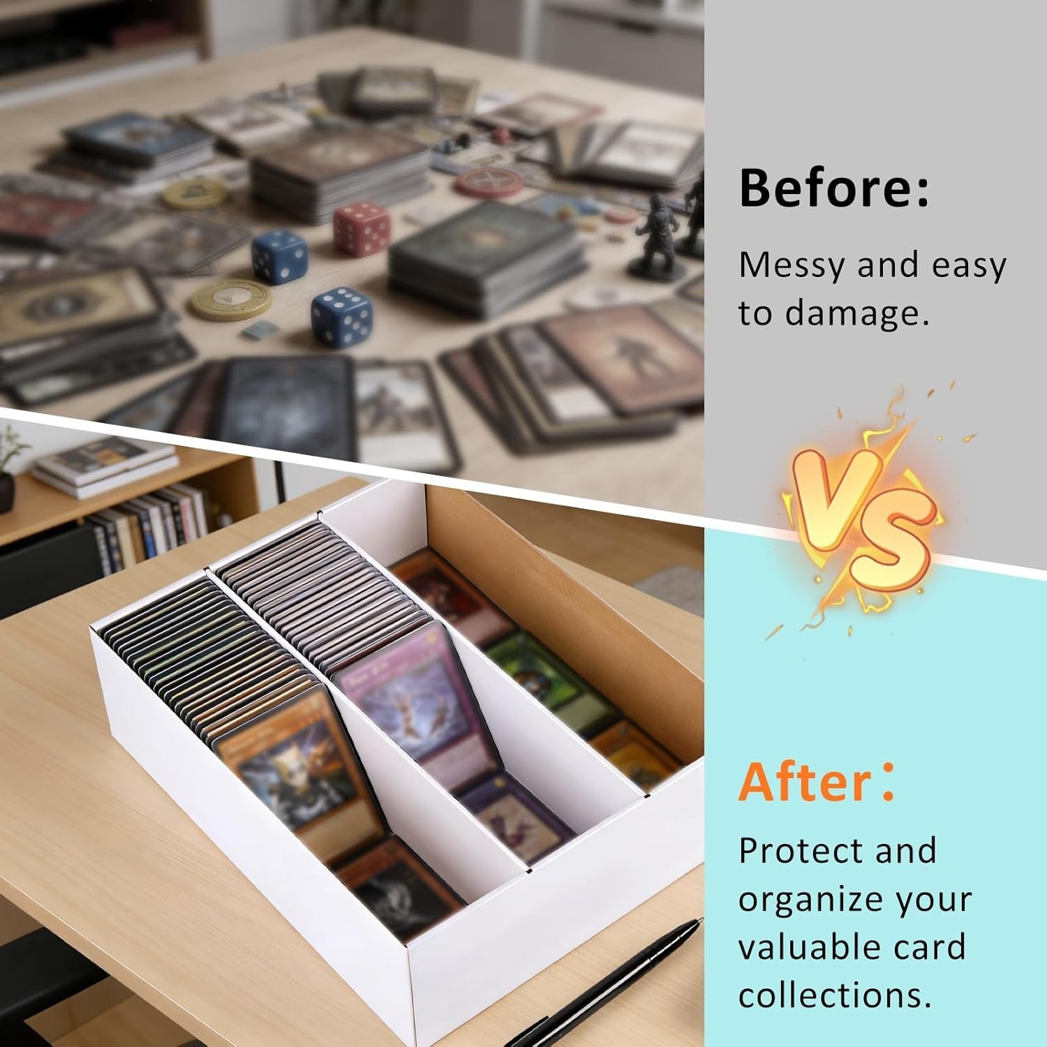 Card Storage Box,3 Rows about 2400 Count Collector Cards Box with Divider,Tradin