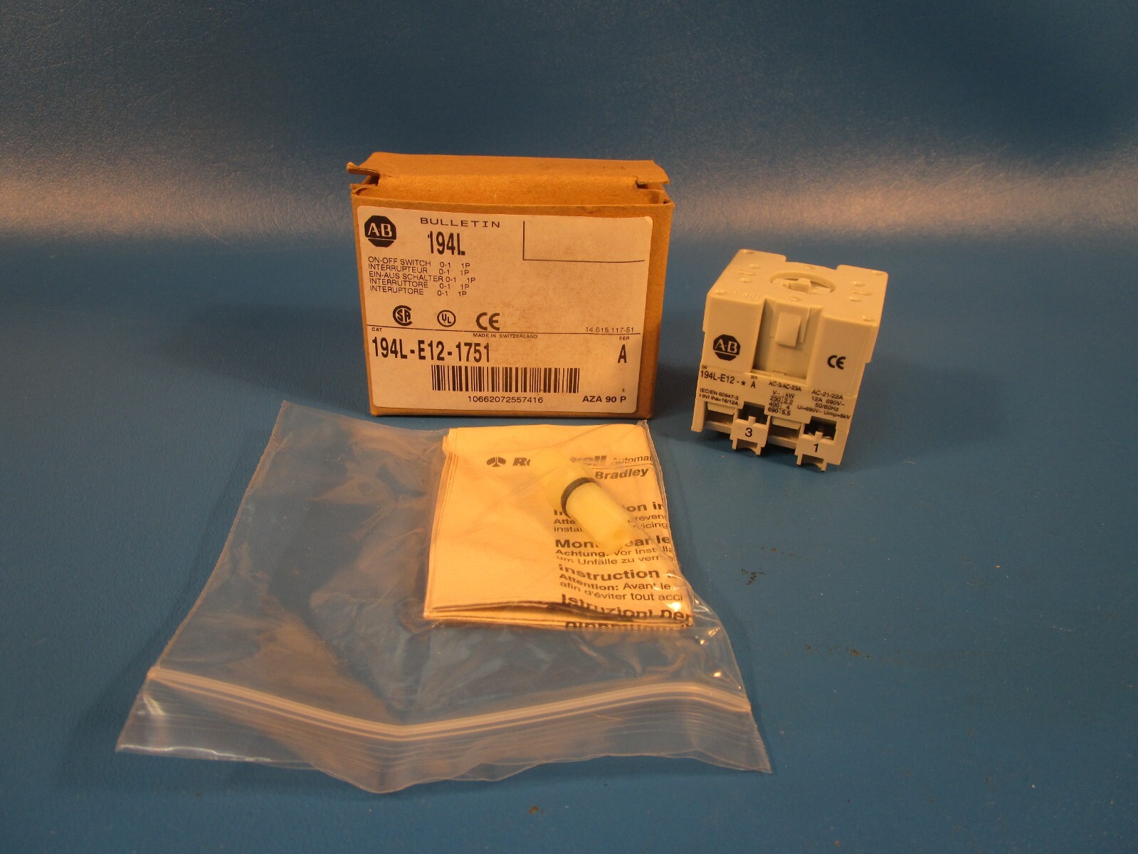 Allen Bradley 194L-E12-1751, Load Switch, 12 AMP, 230-690 V, POLE, OFF-ON 90 DEG
