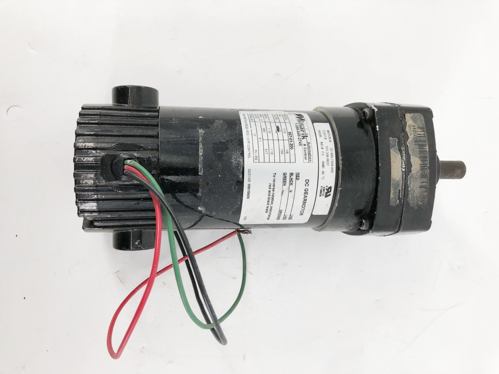 Minarik 507-01-300 DC Gearmotor 130V 1/8HP 1.10A 517rpm 5:1 – No Box