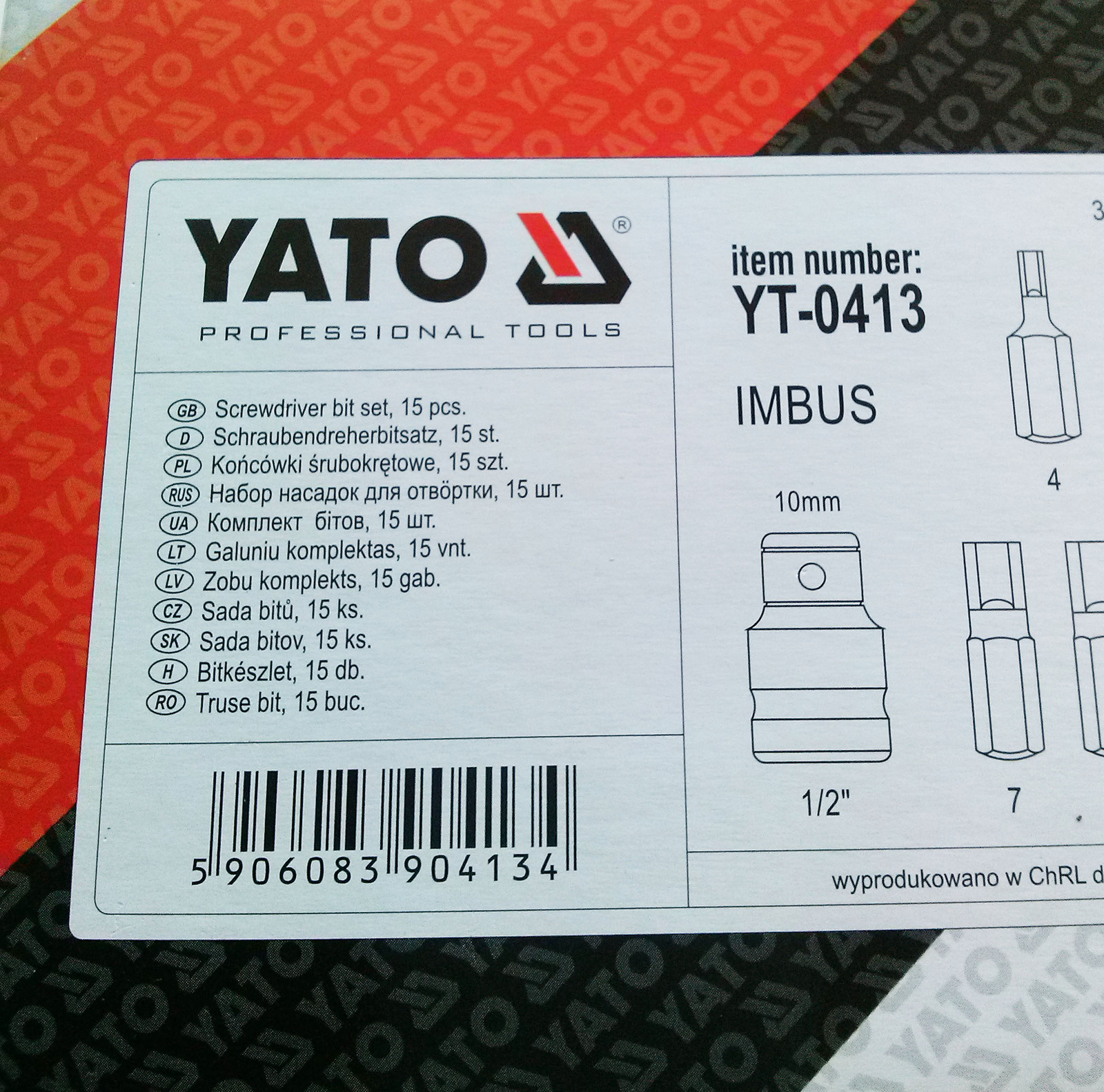Yato YT-0413 Professional Screwdriver Tip Set Hexagonal 15pcs Metal Case