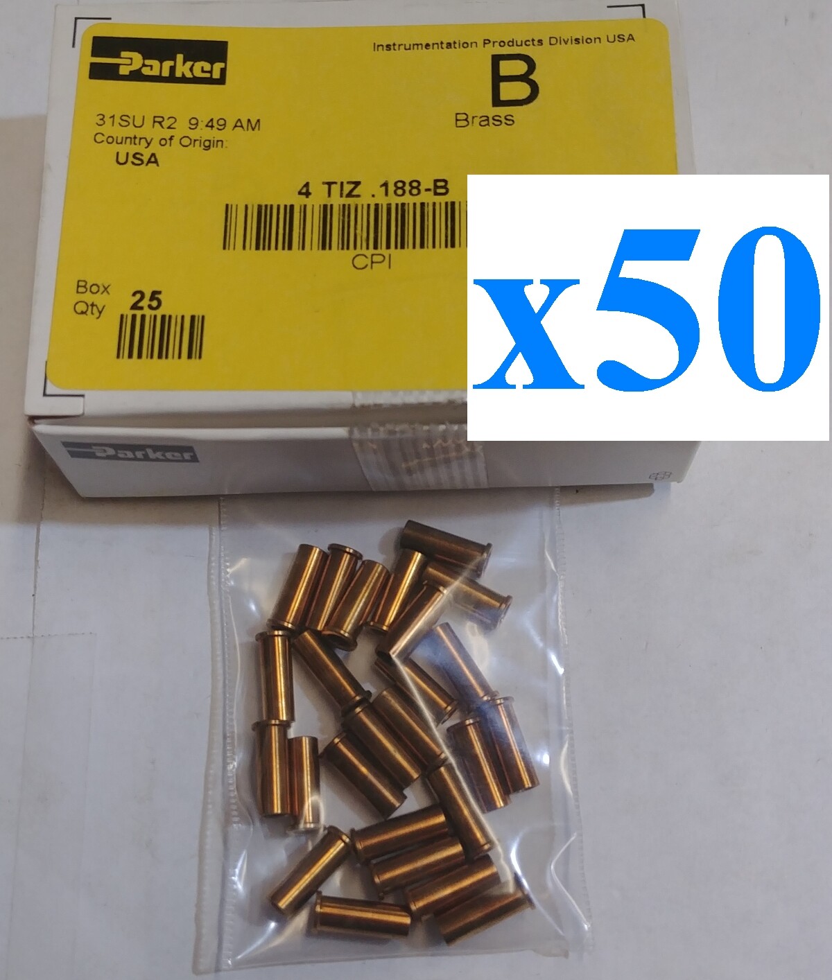 50pcs 50 NEW Parker 4TIZ188B ALOK Brass Compression Tube Fitting Insert