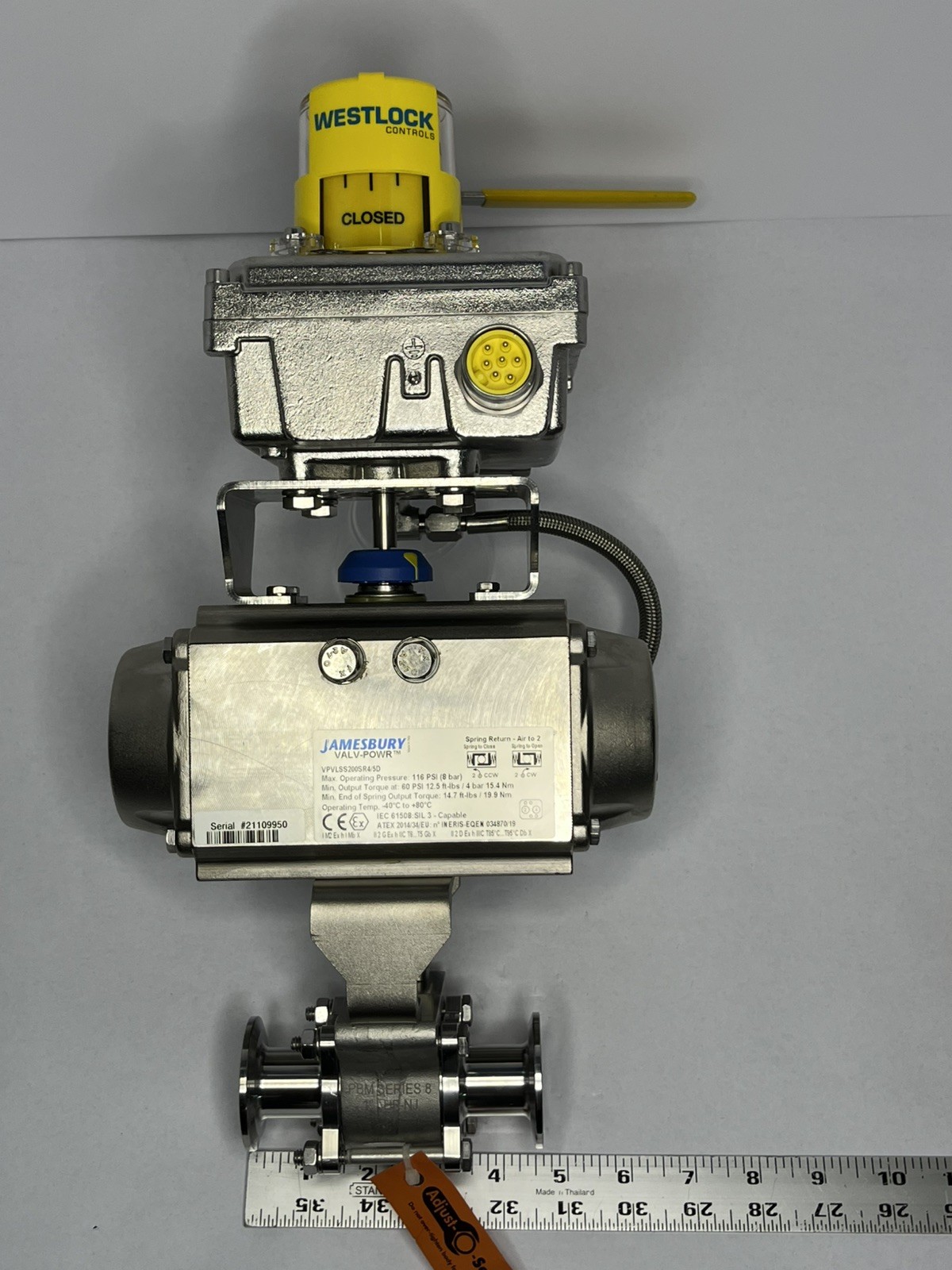 PBM 1” Tri-Clamp Sanitary Valve Assembly 316L SS Jamesbury Actuator Westlock New