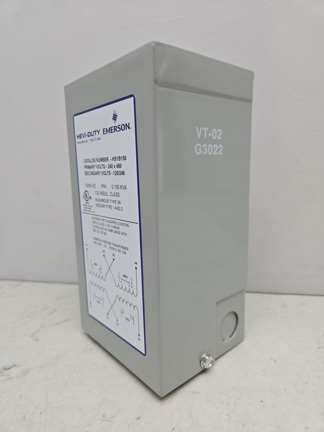 Emerson SolaHD Hevi-Duty HS1B150 0.150KVA Transformer 240X480-120/240 1Ph New
