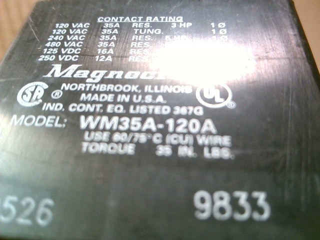 MAGNECRAFT, WM35A-120A MERCURY CONTACTOR-Used