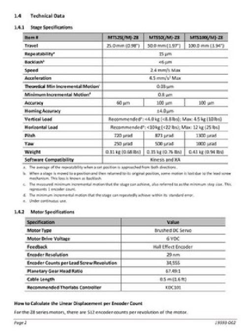 ThorLabs MTS50-Z8 Motorized Translation Stage 50mm 1.97″ Travel X-Axis Motion