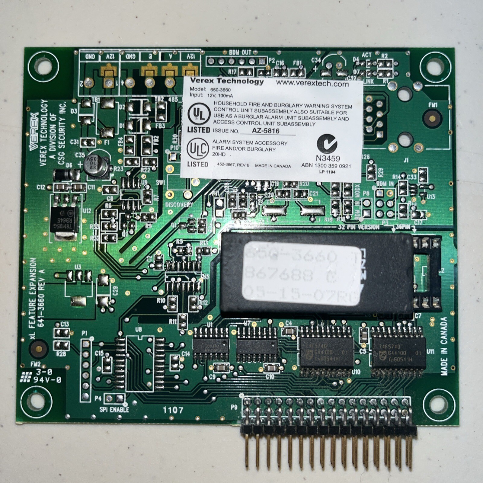 Verex XL Feature Expansion Card Board TECHNOLOGY 650-3660 Access Control