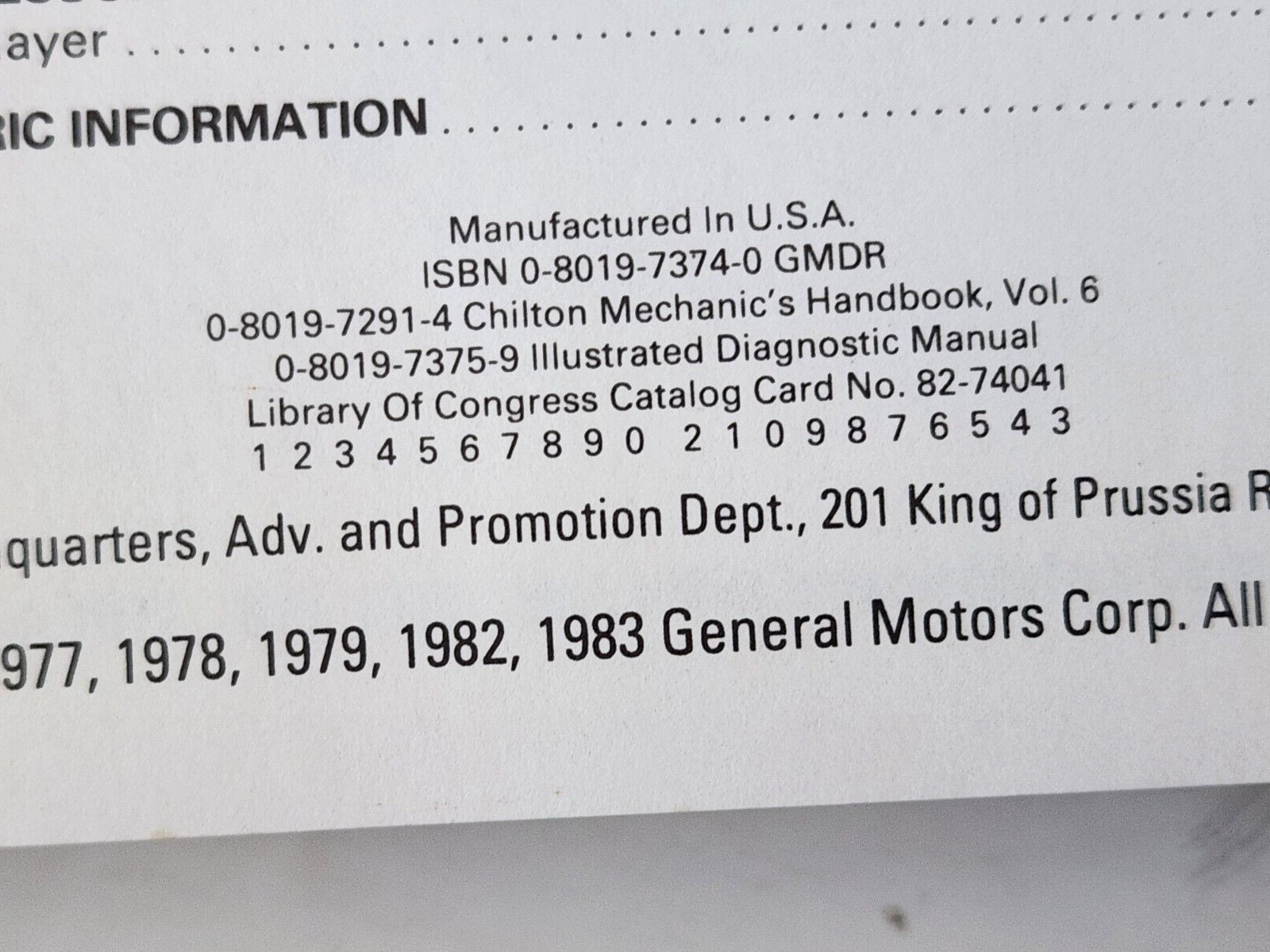 Chilton’s Illustrated Diagnostic Manual: Key Vehicle Systems 1970 – 1983. GM