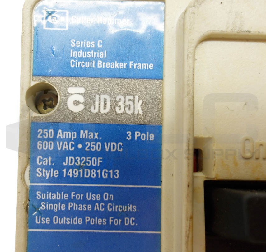 CUTLER HAMMER JD3250F /C CIRCUIT BREAKER 250A 3 POLE 600VAC JD 35K