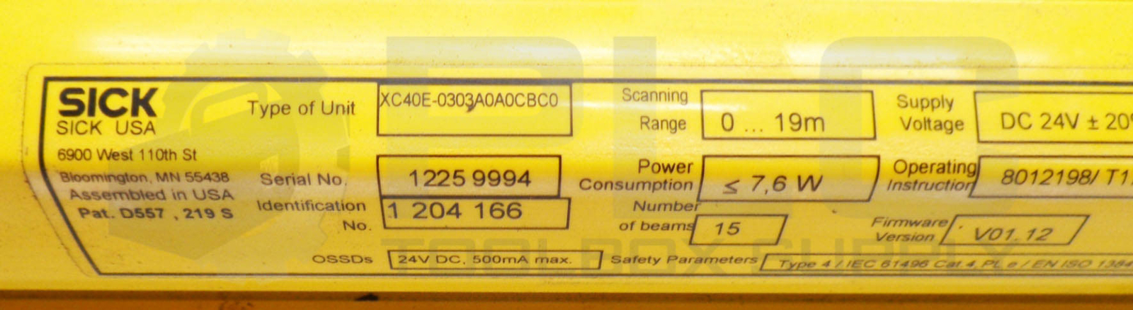 SICK 1 204 166 LIGHT CURTAIN C 4000 RECEIVER 24VDC 7.6W XC40E-0303A0A0CBC0