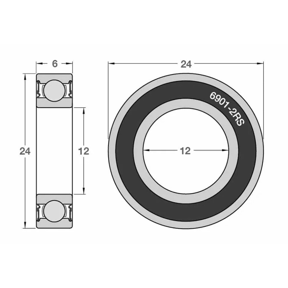 6901-2RS Sealed Ball Bearings (12x24x6mm) – 4 pack – Chrome Steel – ABEC-3