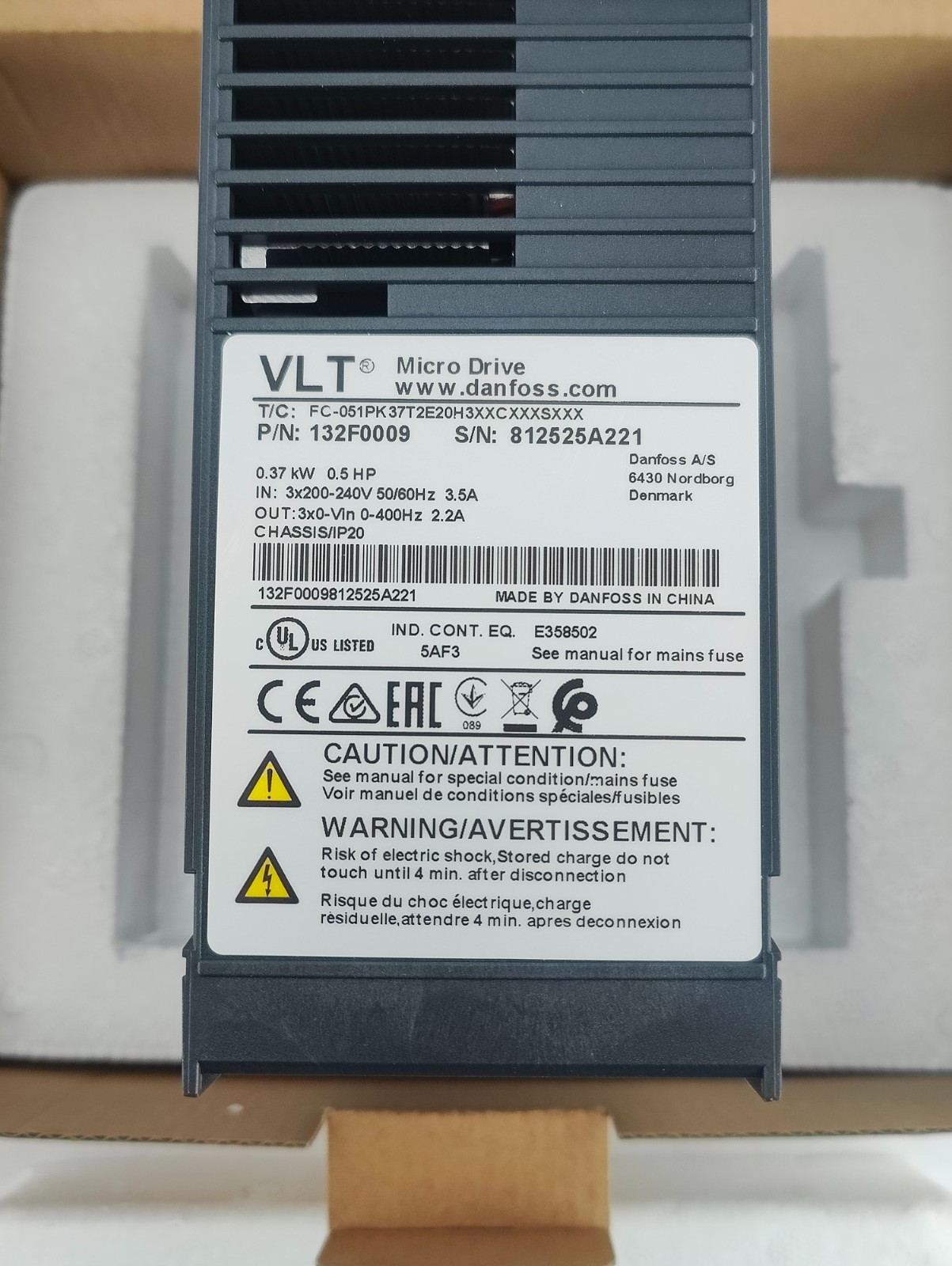 DANFOSS 132F0009, FC-051PK37T2E20H3XXCXXXSXXX VLT MICRO DRIVE SHIPS FROM USA!