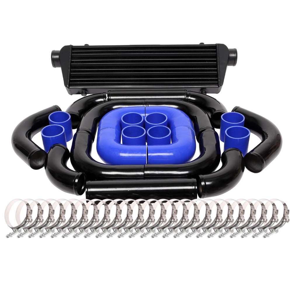 Universal 12 pcs 2.5′ Blue Coupler+ Black Piping+ Intercooler Kit+T-Bolt Clamps