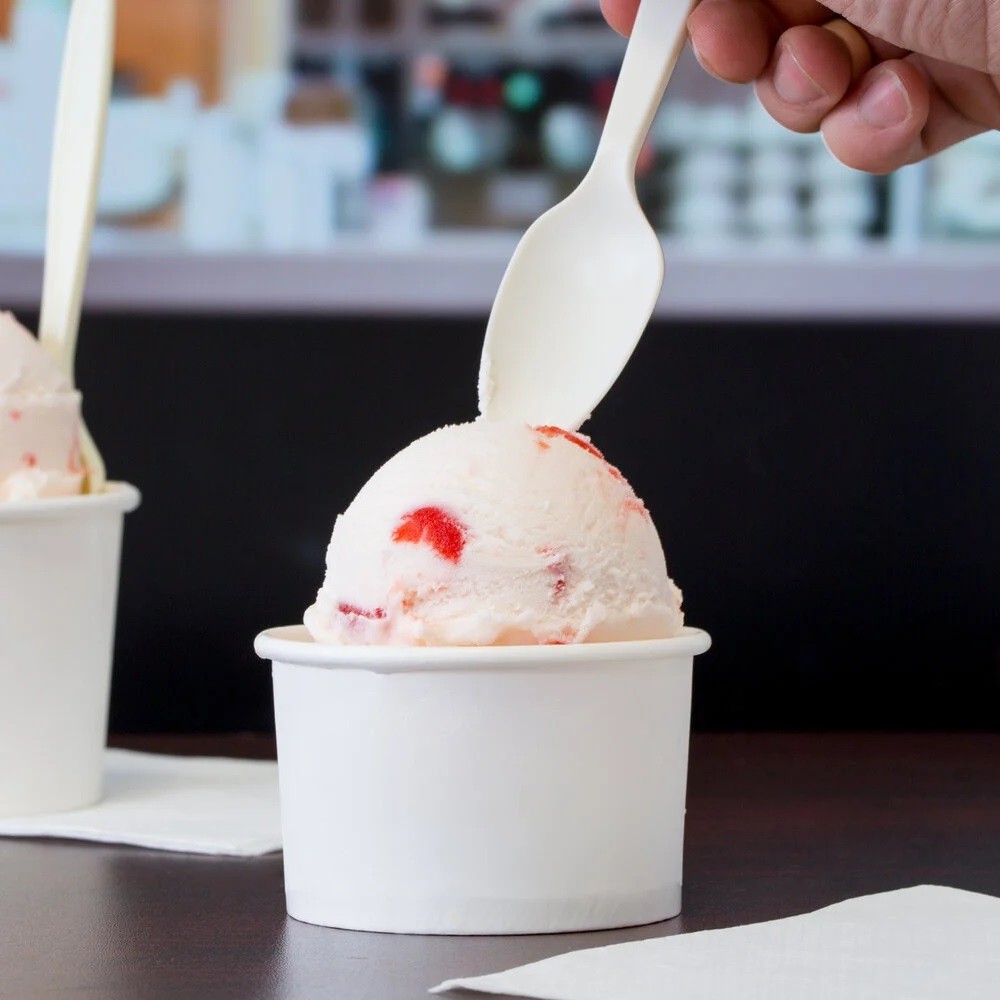 OCS Parts 50-Pack White Paper Ice Cream Cups | 6-Ounce Disposable Dessert Cups