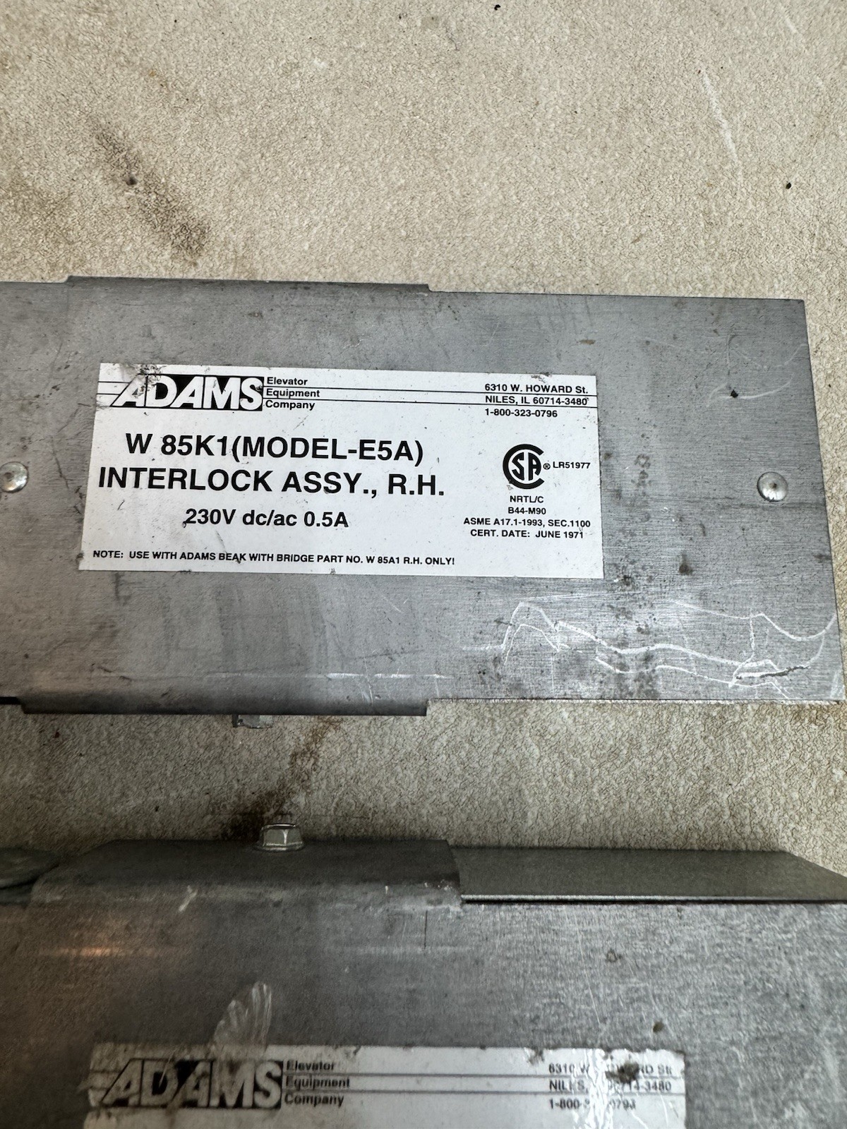 ADAMS W85K1 ModelE5A Westingh Interlock SW Assy R.H. lot of 2