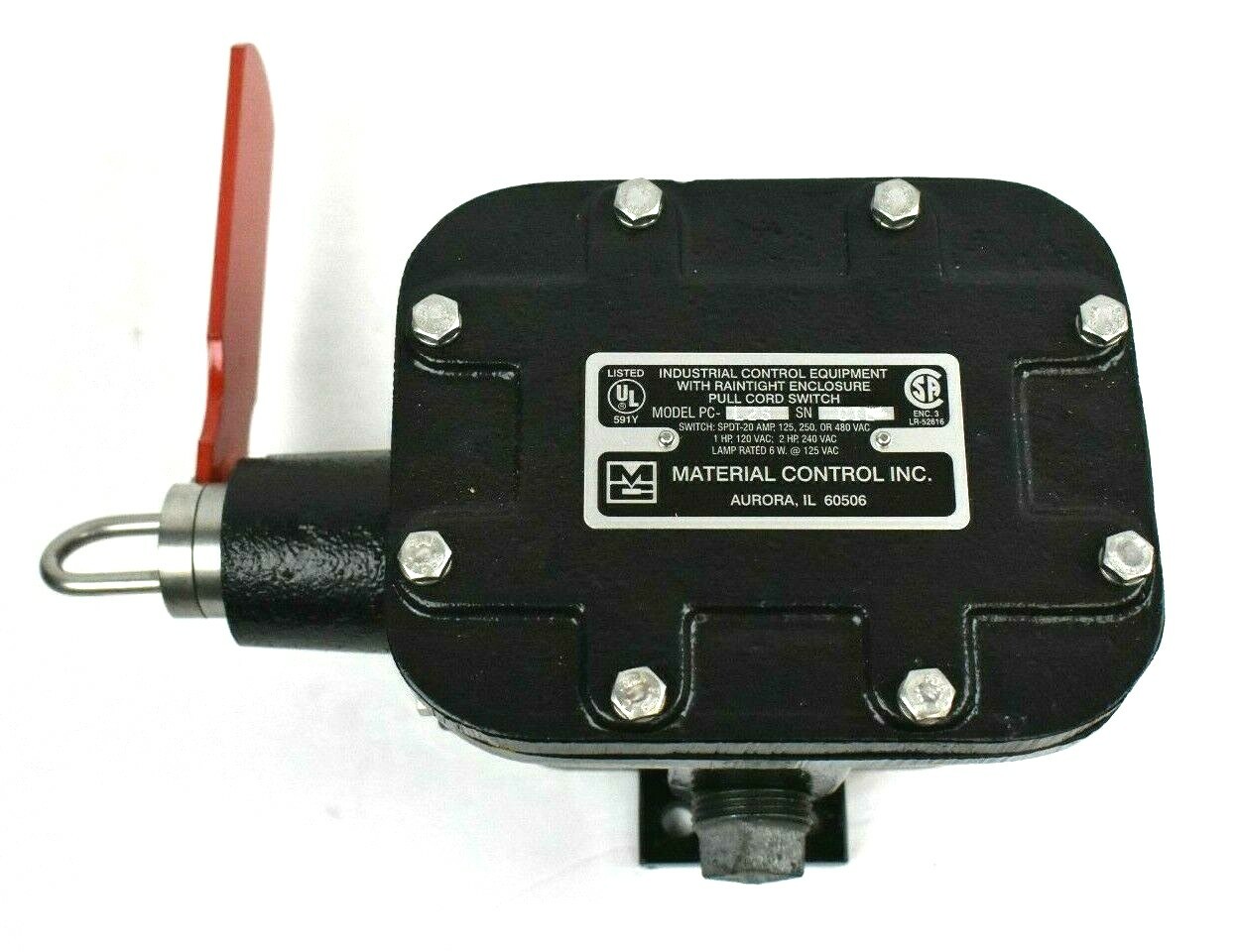 MATERIAL CONTROL INC. PC-L2S SAFETY SWITCH WITH RAINTIGHT ENCLOSURE & PULLCORD