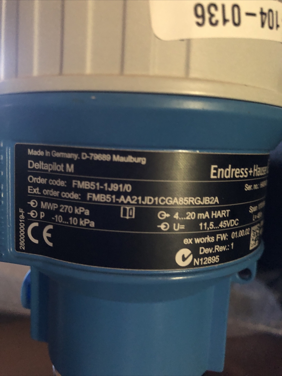 ENDRESS+HAUSER FMB51-1J910,FMB51-AA21JD1CGA85RGJB2A LEVEL SENSOR,AO