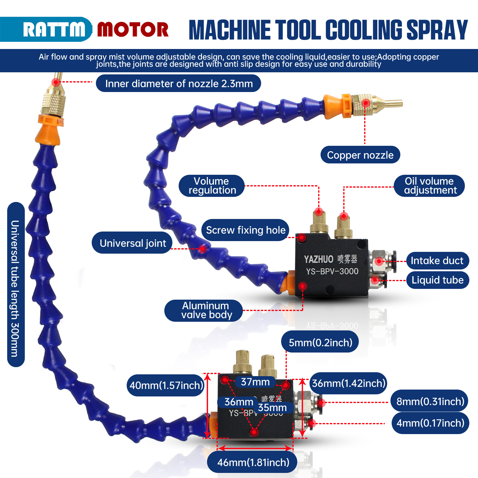 【US】Milling Machine Cooling Spray Pump Mist Sprayer Coolant System YS-BPV-3000