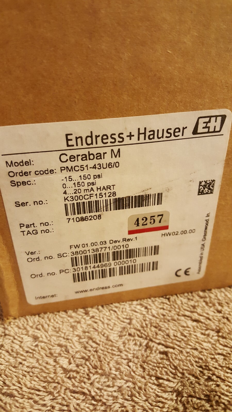 NEW NIB ENDRESS HAUSER CERABAR M 71086208