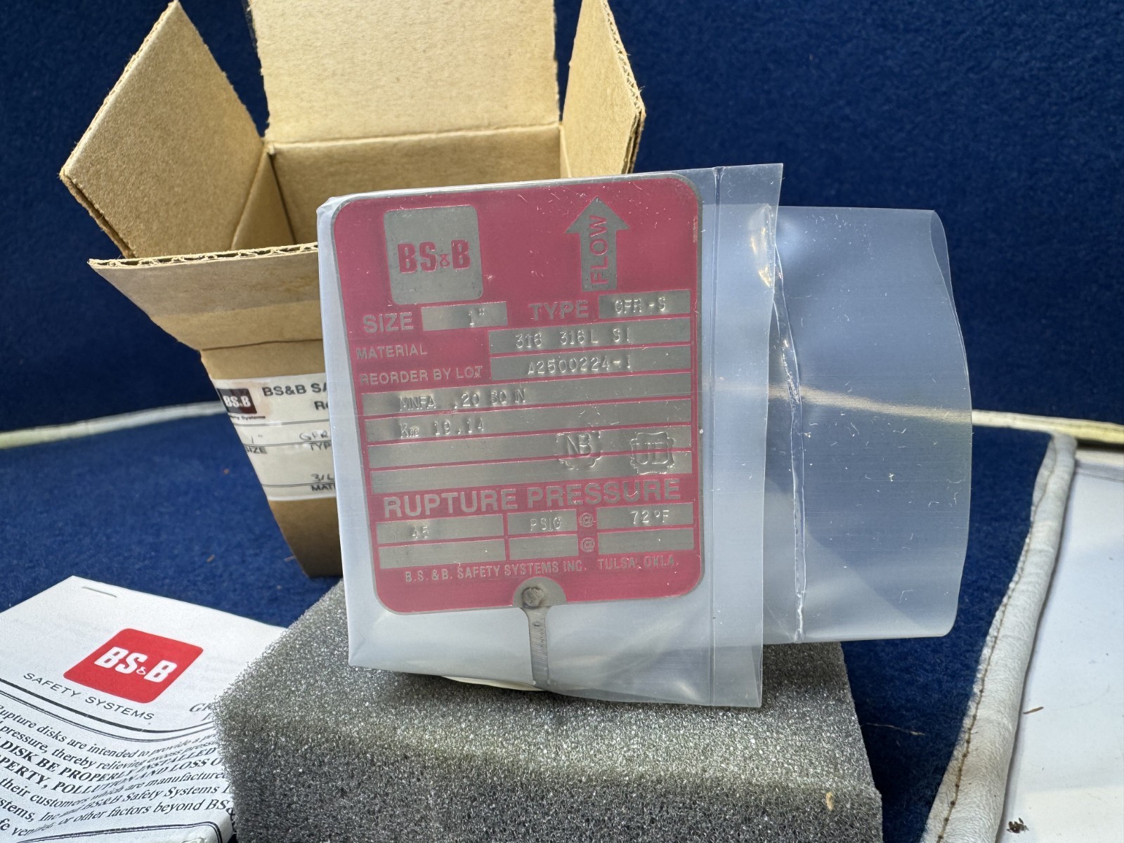 BS&B RB-90 Rupture Disk 2in 316 SS 84 PSIG @72F 75 PSIG @392F