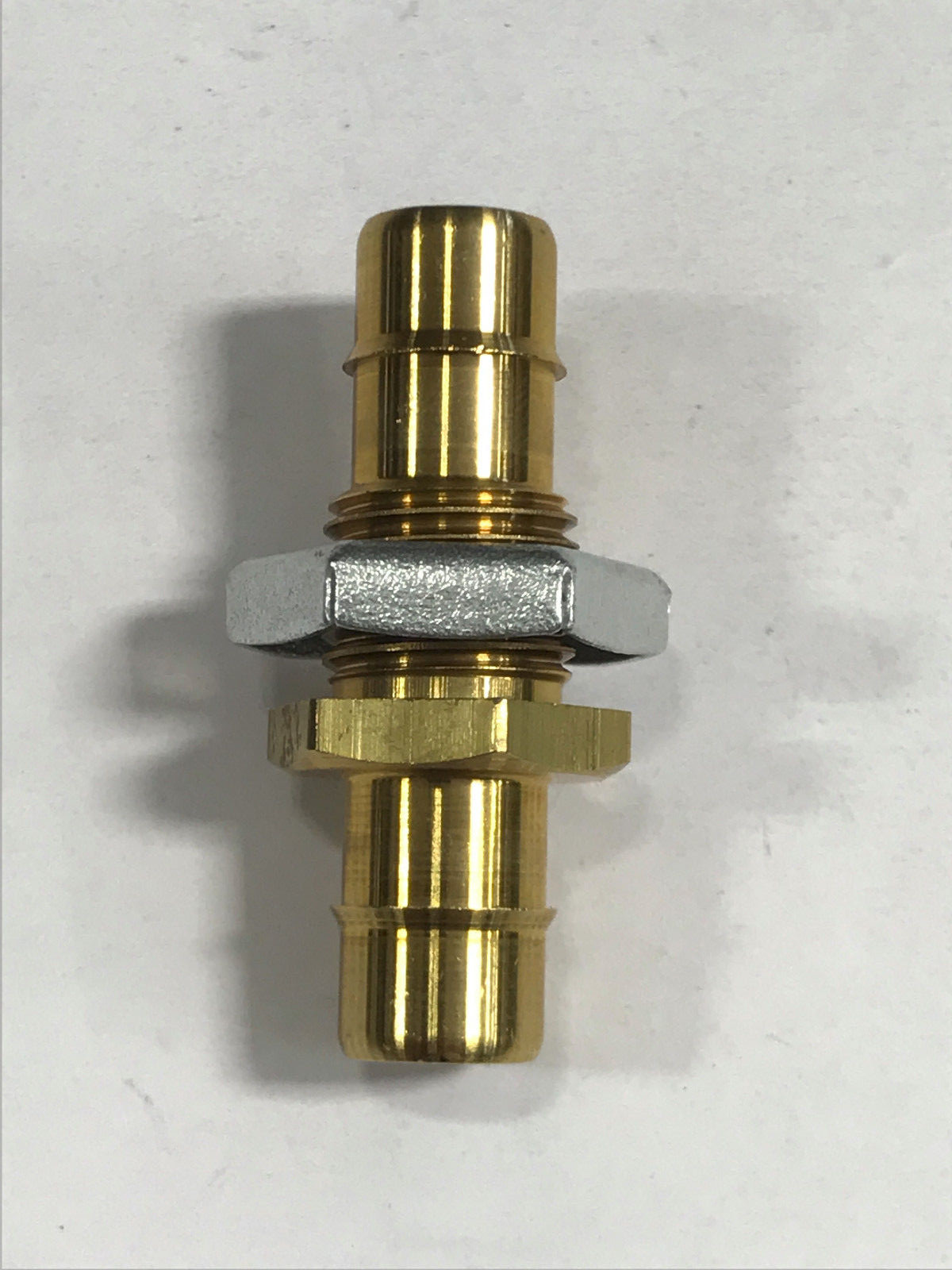 Brass bulkhead fitting 1/2-20 thread to 3/8 ID tubing barb both ends