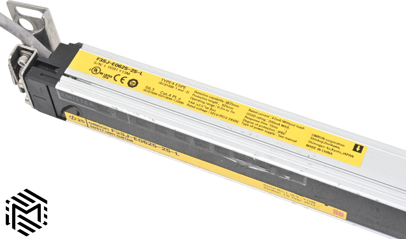 Omron STI F3SJ-E0625-25-L Safety Light Curtain Emitter – 625mm – 24VDC – Used