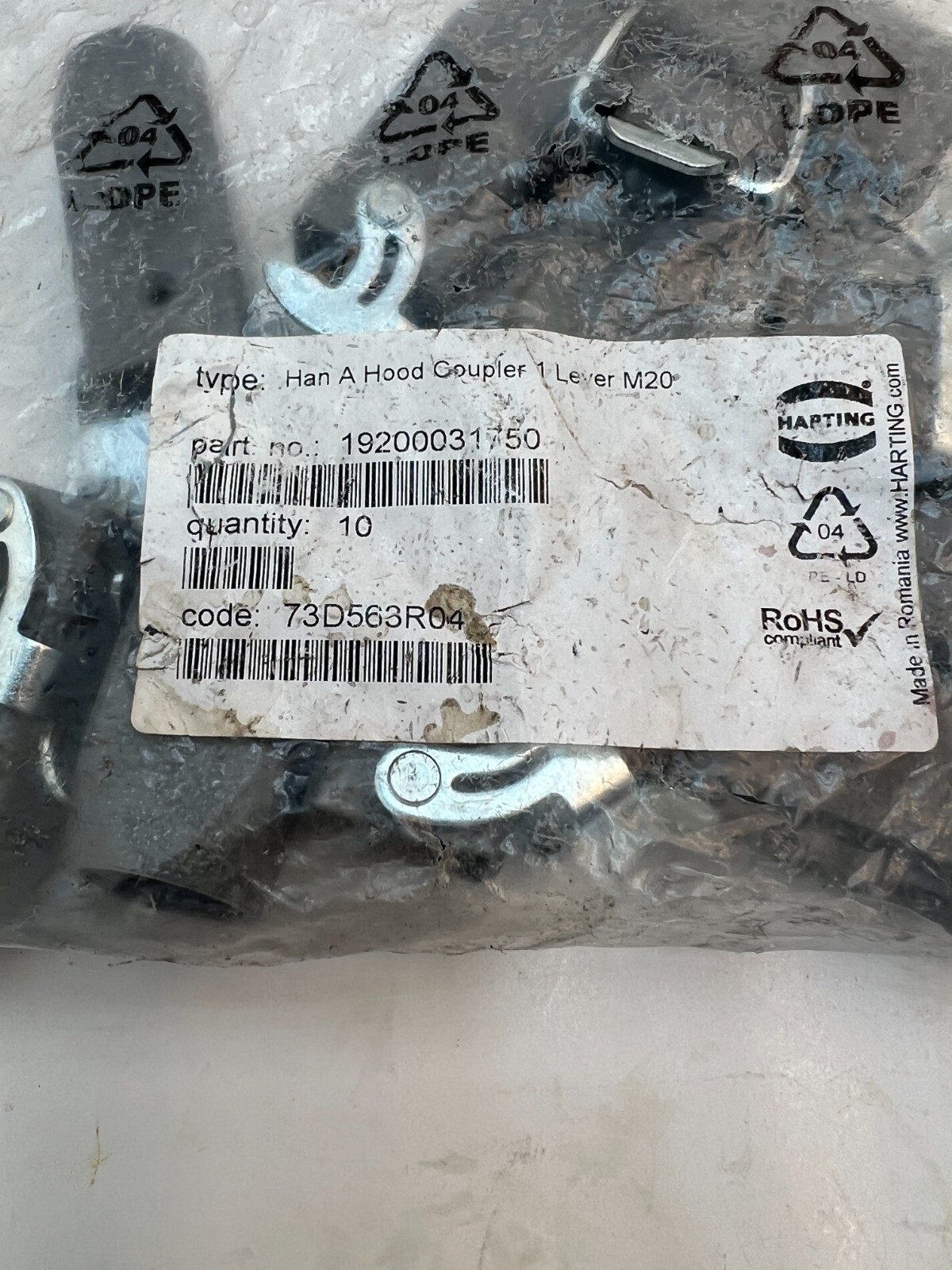 (QTY 10) Harting 19200031750 Han A Hood Coupler 1 Lever M20 Zinc Die-Cast