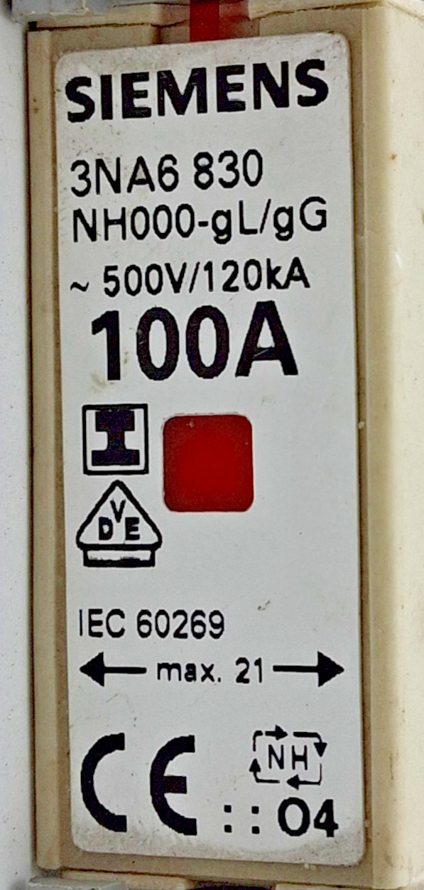 Siemens 3NA6-830-NH000 100A 500V Fuse – Lot of 3