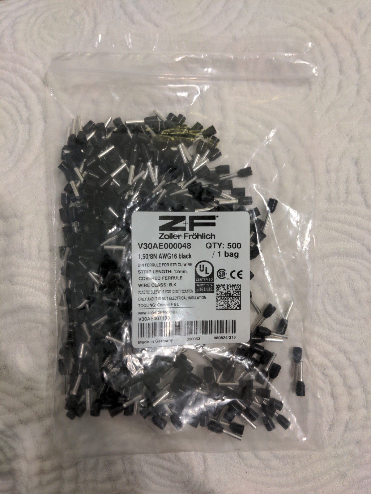 DIN Ferrules 16AWG – Zoller Frohlich Bag of 500 V30AE00048