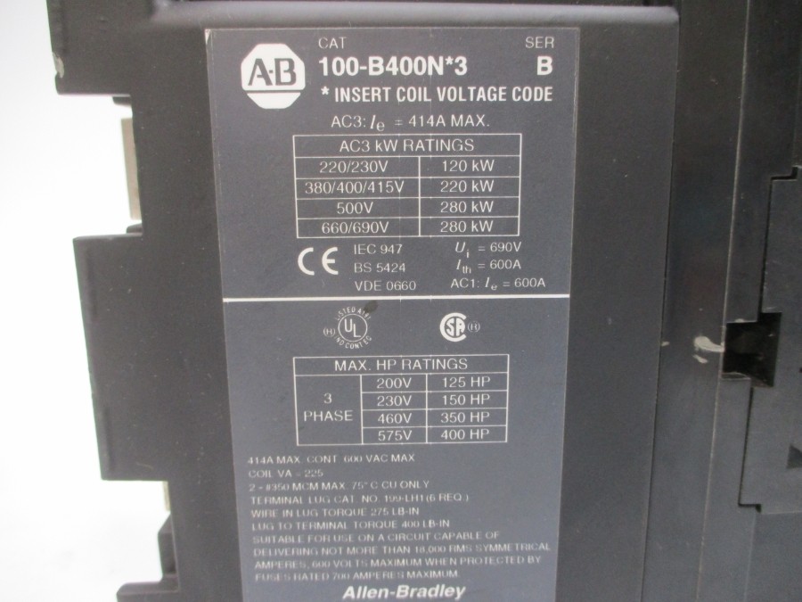 INDUSTRIAL SPARE PART 100-B400ND3 SER. B 110/120V 600A (AS PICTURED) UNMP