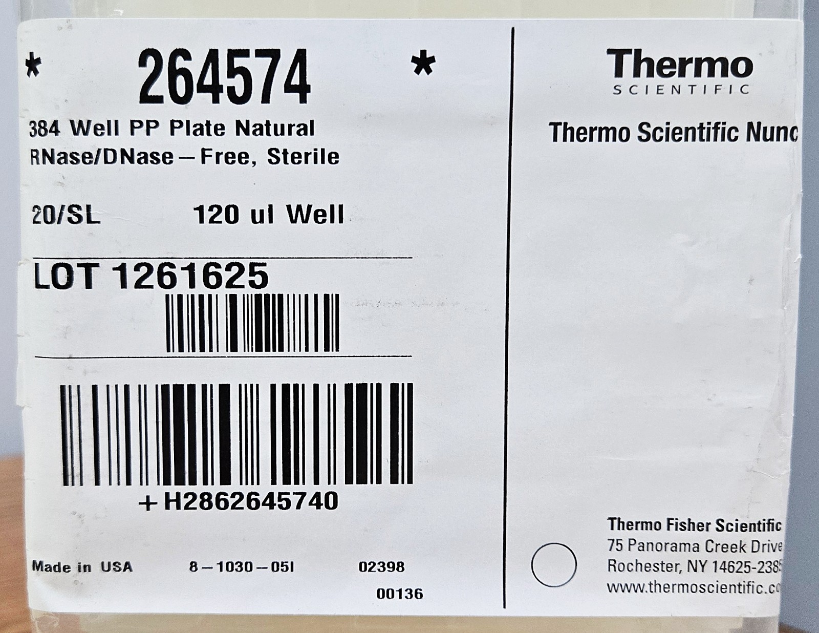 Thermo Scientific 264574 384 Well PP Plate 20pcs Natural RNase/DNase 120ul Well