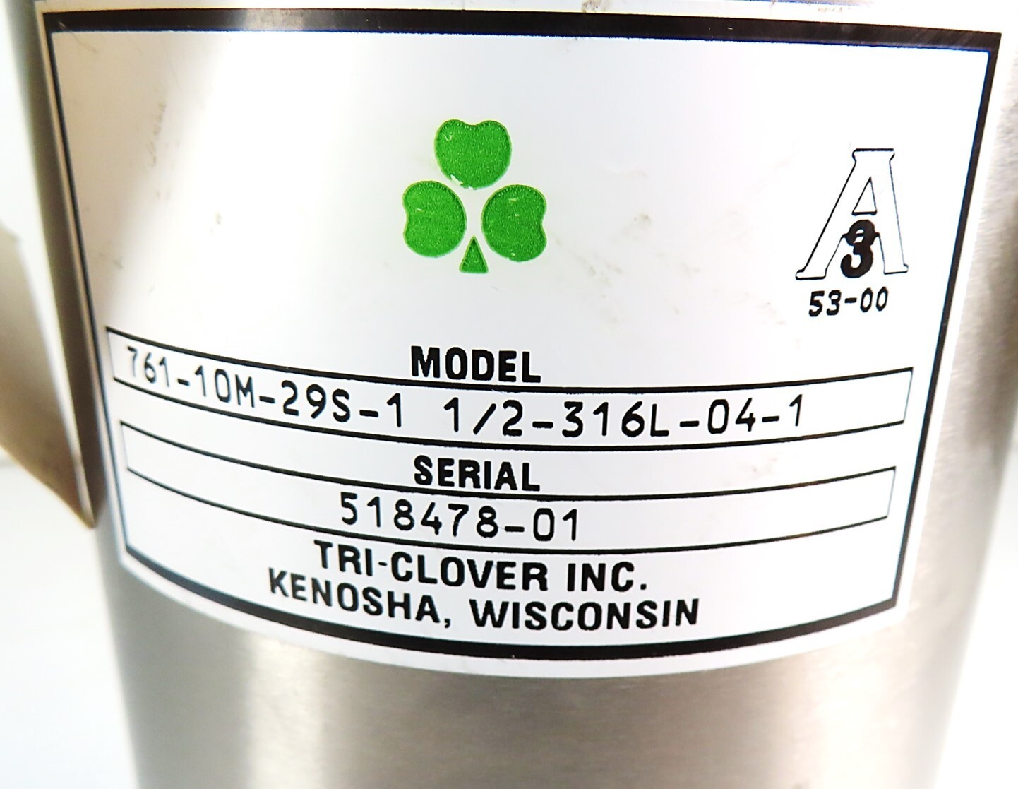 Tri-Clover 761-10M-29S-1 1/2-316L-04-1 Stainless Steel Air Actuated Valve NEW