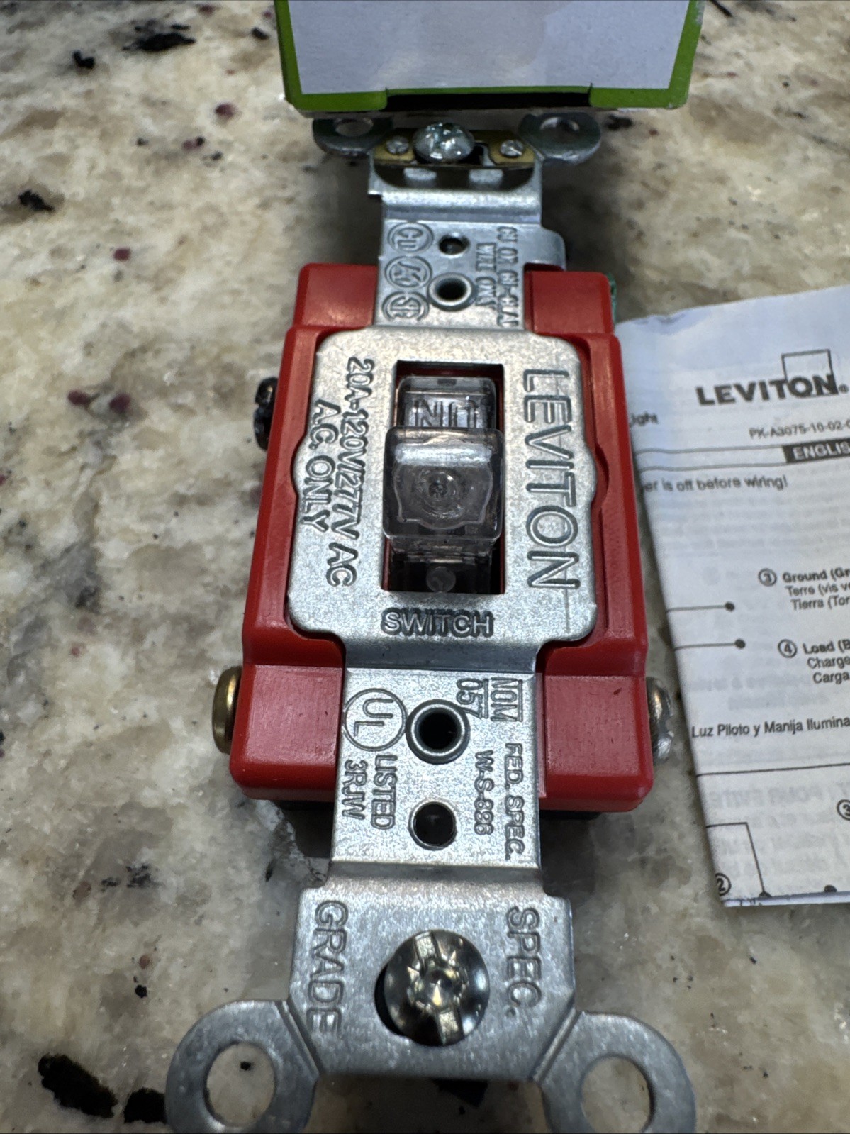Leviton 1221-PLC AC Quiet Toggle Switch 120 VAC 20 Amp 1 Pole