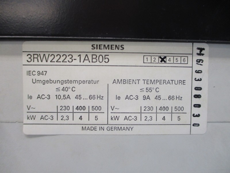 SIEMENS 3RW2223-1AB05 230-500VAC 10.5A NSNP