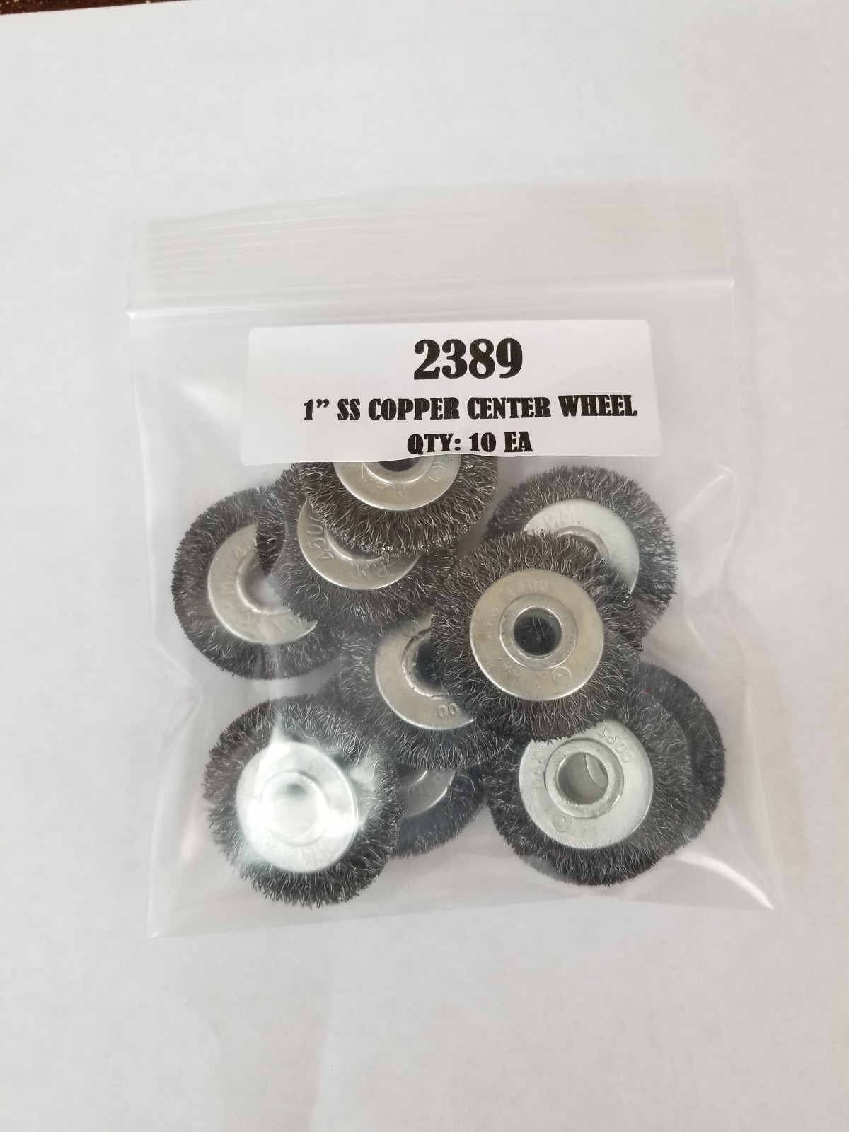 COPPER CENTER  WIRE WHEEL BRUSH 11/4 DIA 1/4” ARBOR 1/8”WIDTH .012 STEEL 10 PC