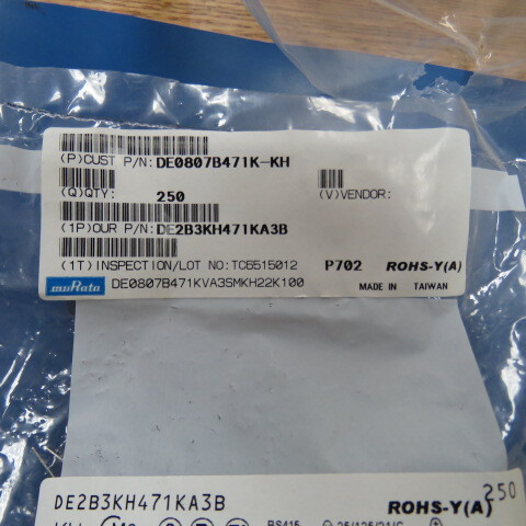 MURATA DE2B3KH471KA3B Qty of 100 per Lot CAPACITOR, CERAMIC, MULTILAYER, B, 0.0