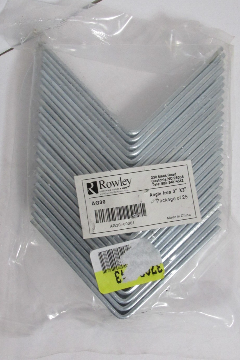 NEW ROWLEY AG30 Angle Iron 3″ X 3″, Zinc, 25-Pack