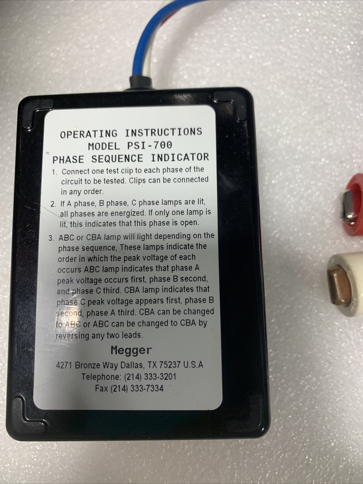 MULTI-VOLT Megger PSI-700 PHASE SEQUENCE ROTATION INDICATOR