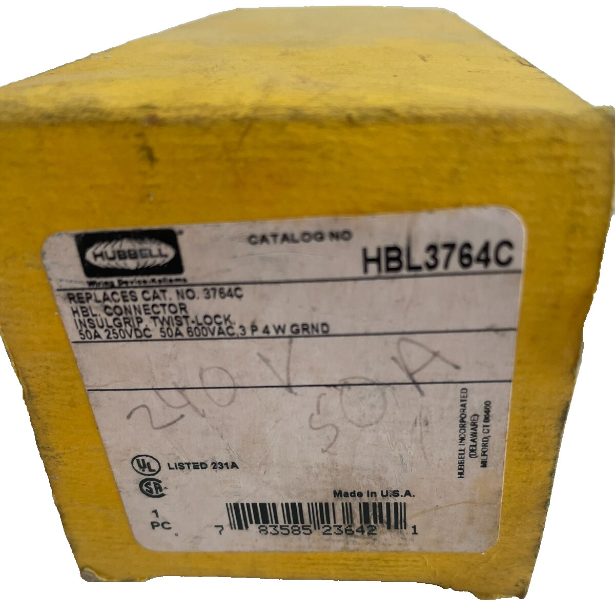 NEW HUBBELL HBL3764C CONNECTOR 50AMP 250VDC 600VAC