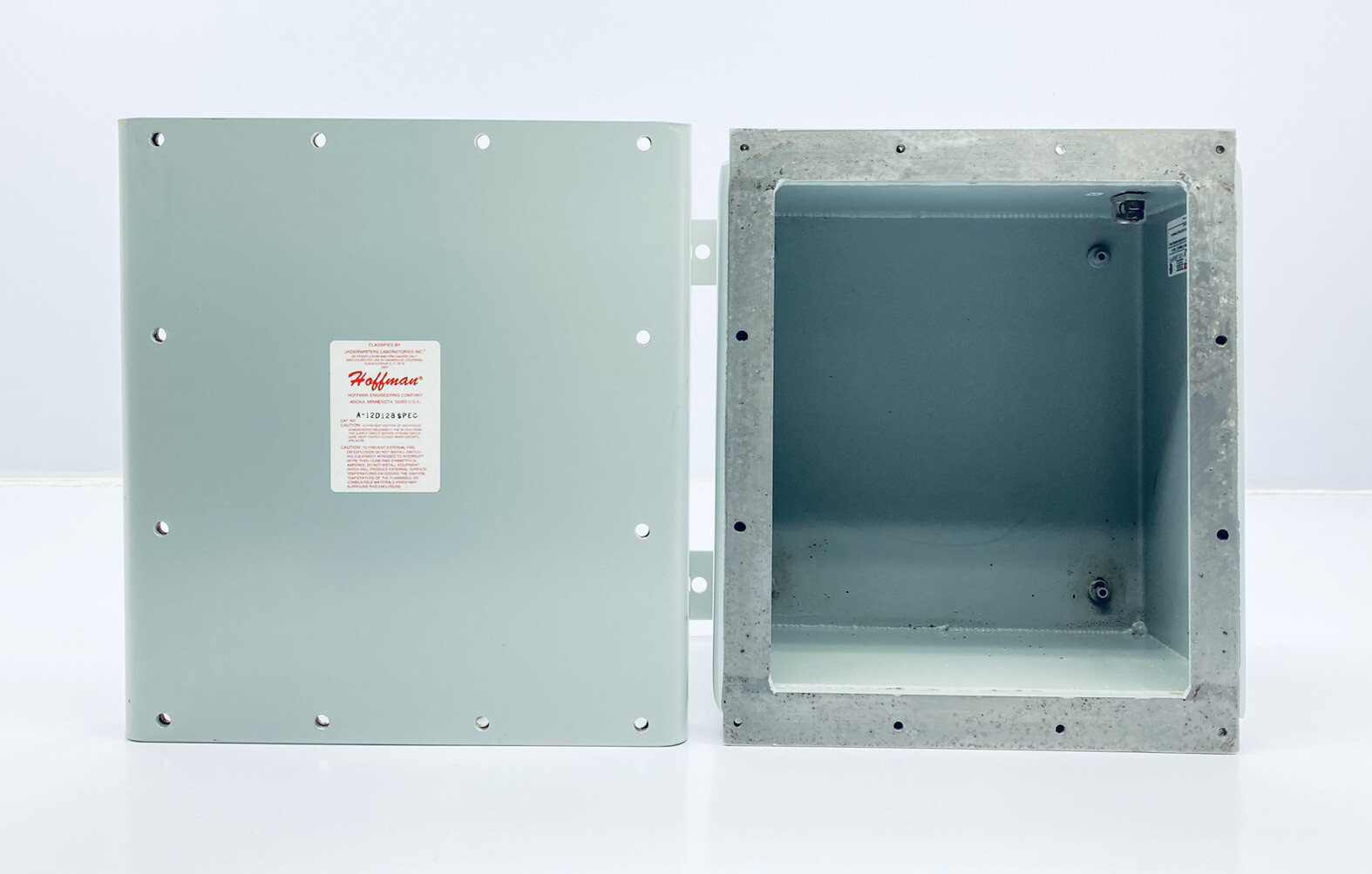 UNUSED HOFFMAN A12D128 ENCLOSURE NEMA TYPE 9 FOR HAZ. LOC. 12x12x8″ GRAY STEEL