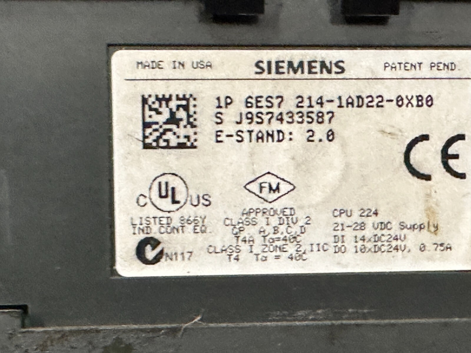 SIEMENS SIMATIC S7-200 1P 6ES7 214-1AD22-0XB0 Controller