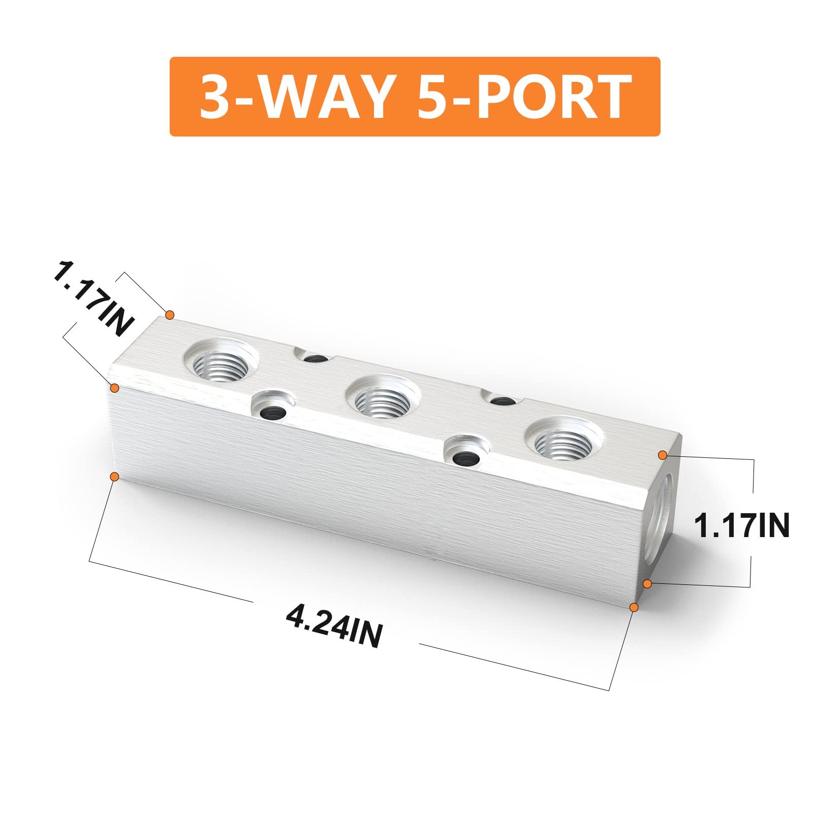 2 PCS Aluminum 3-Way 5-Port Pneumatic Manifold Air Distribution Block Splitter