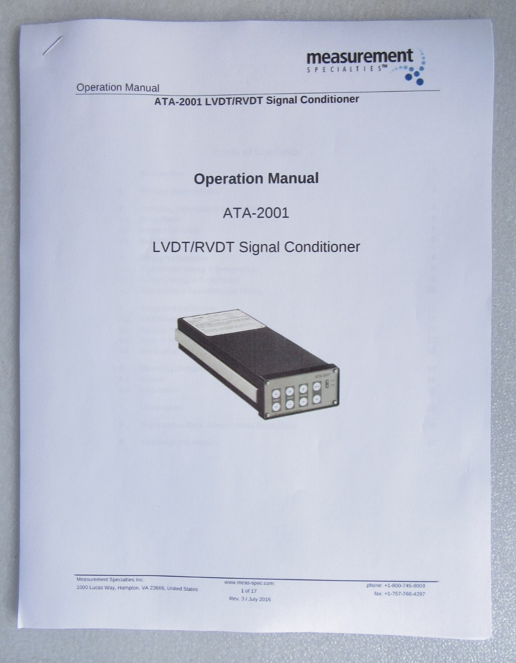 Schaevitz Sensors 02291327-000 LVDT Signal Conditione 110-120V ATA2001