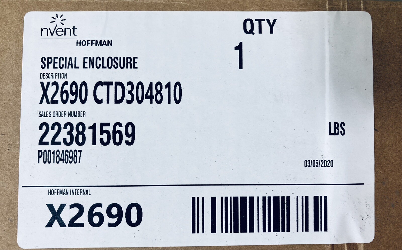 UNUSED HOFFMAN CTD304810/SPL MILD STEEL TWO-DOOR ENCLOSURE 30″x48″x10″ TYPE-12