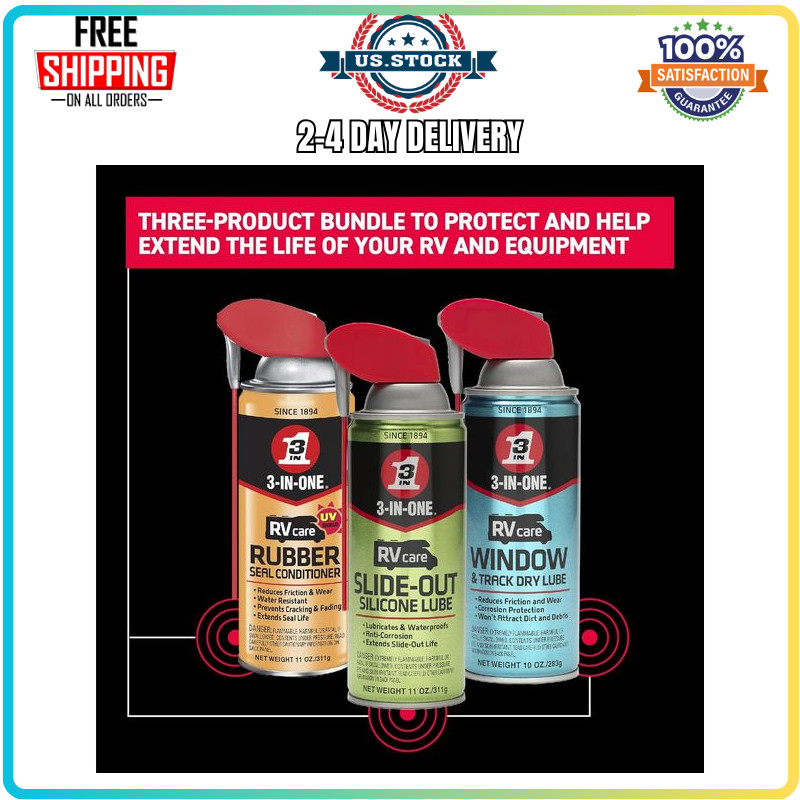 3-IN-ONE RV Care Trio Pack Slide Out Lube Window Track Lube Rubber Seal Conditio