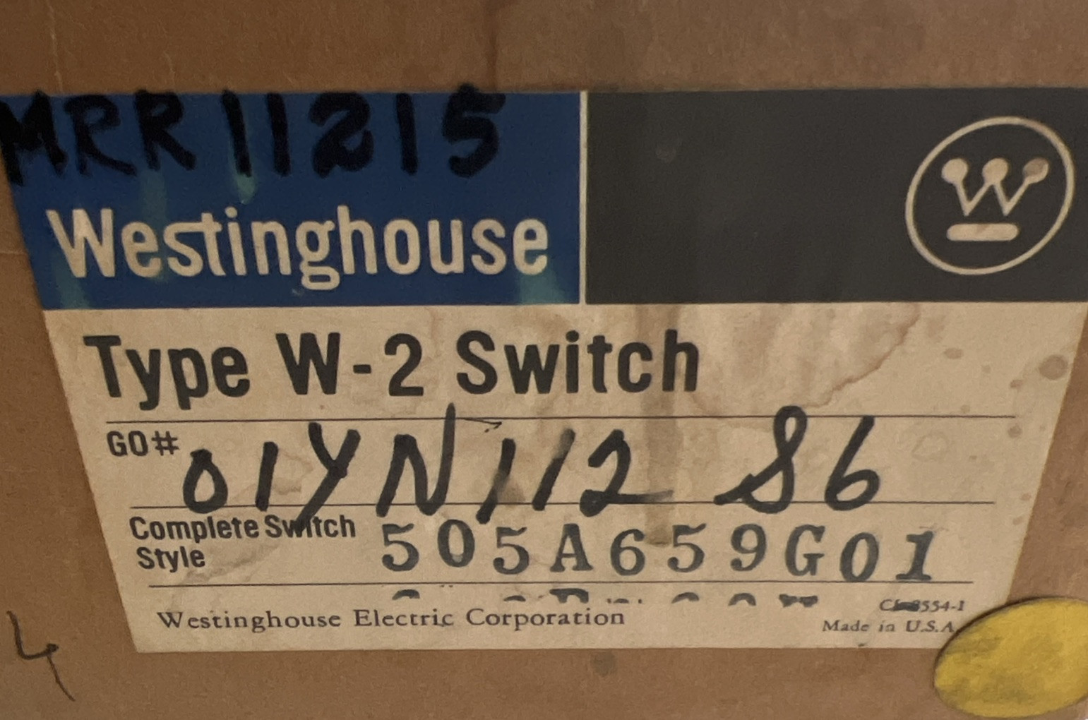 WESTINGHOUSE 505A659G01 TYPE W-2 SWITCH NEW