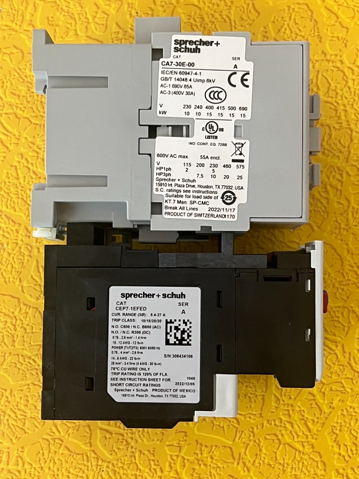 SPRECHER + SCHUH CONTACTOR CA7-30E-00, OVERLOAD CEP7-1EFED AND AUX CA7-PA, NEW