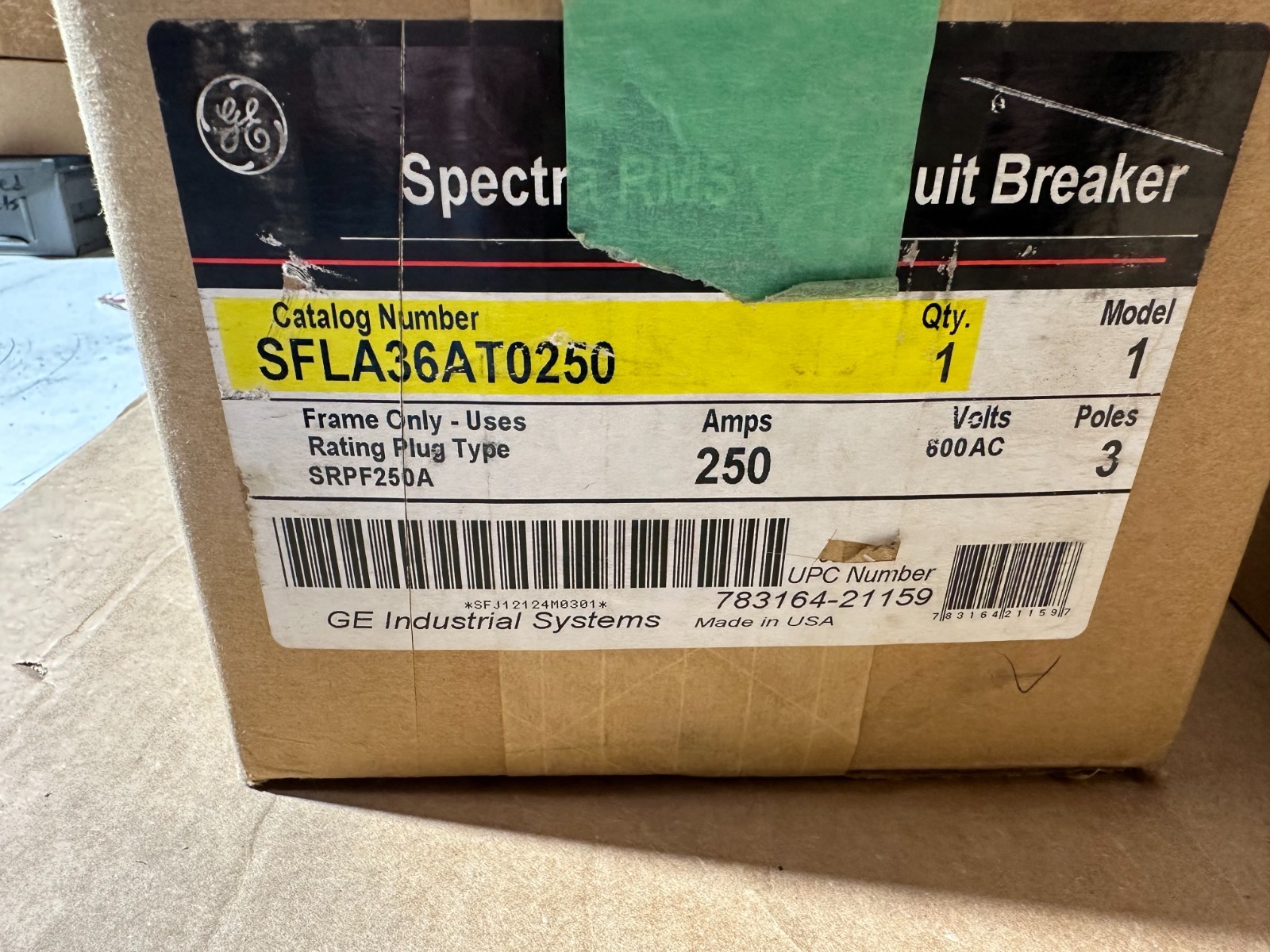 NEW GE HI-BREAK CIRCUIT BREAKER SFHA36AT0250 250 AMP BREAKER