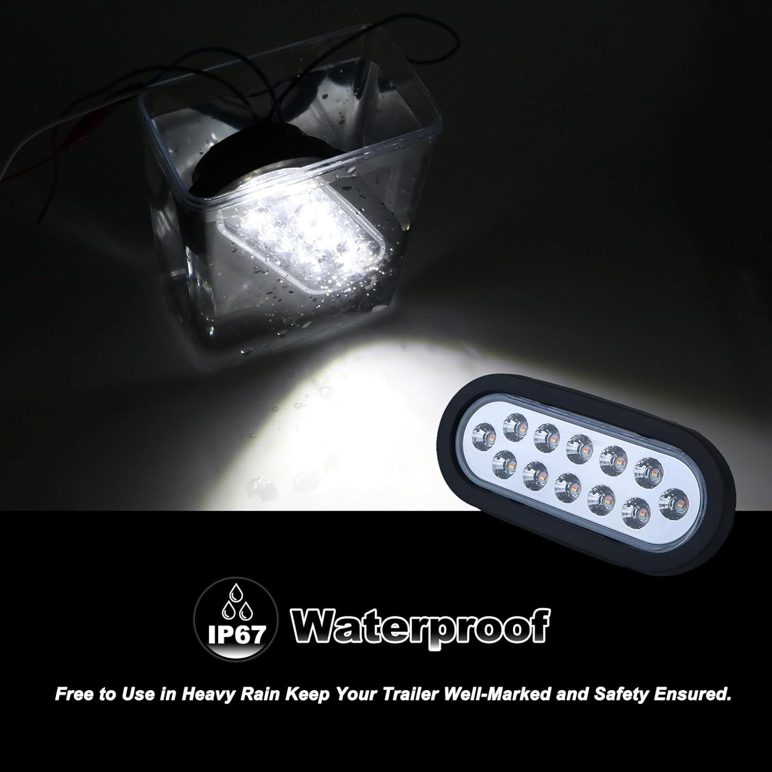 6 Inch Oval Dual Revolution LED Tail Lights Red Stop Turn Tail Lights White Back